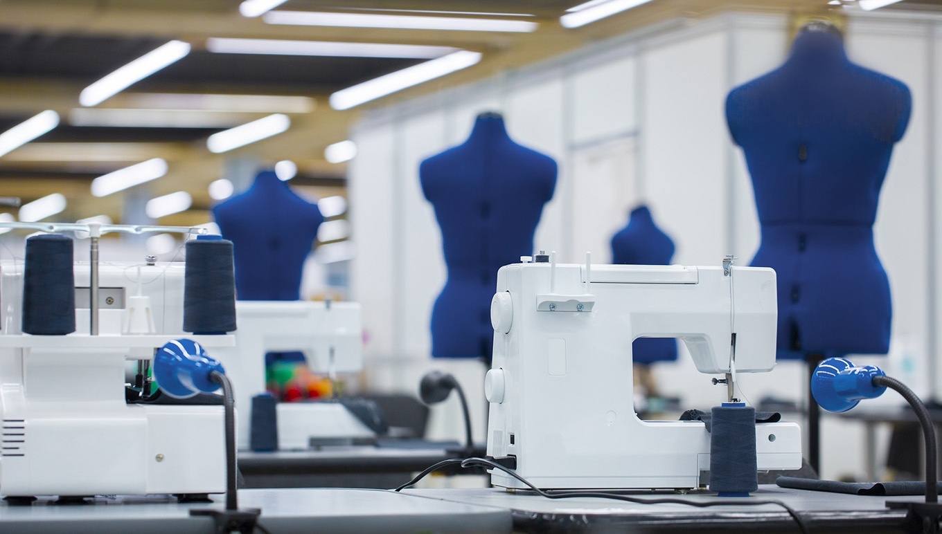 Factory with sewing machines and Mannequins.