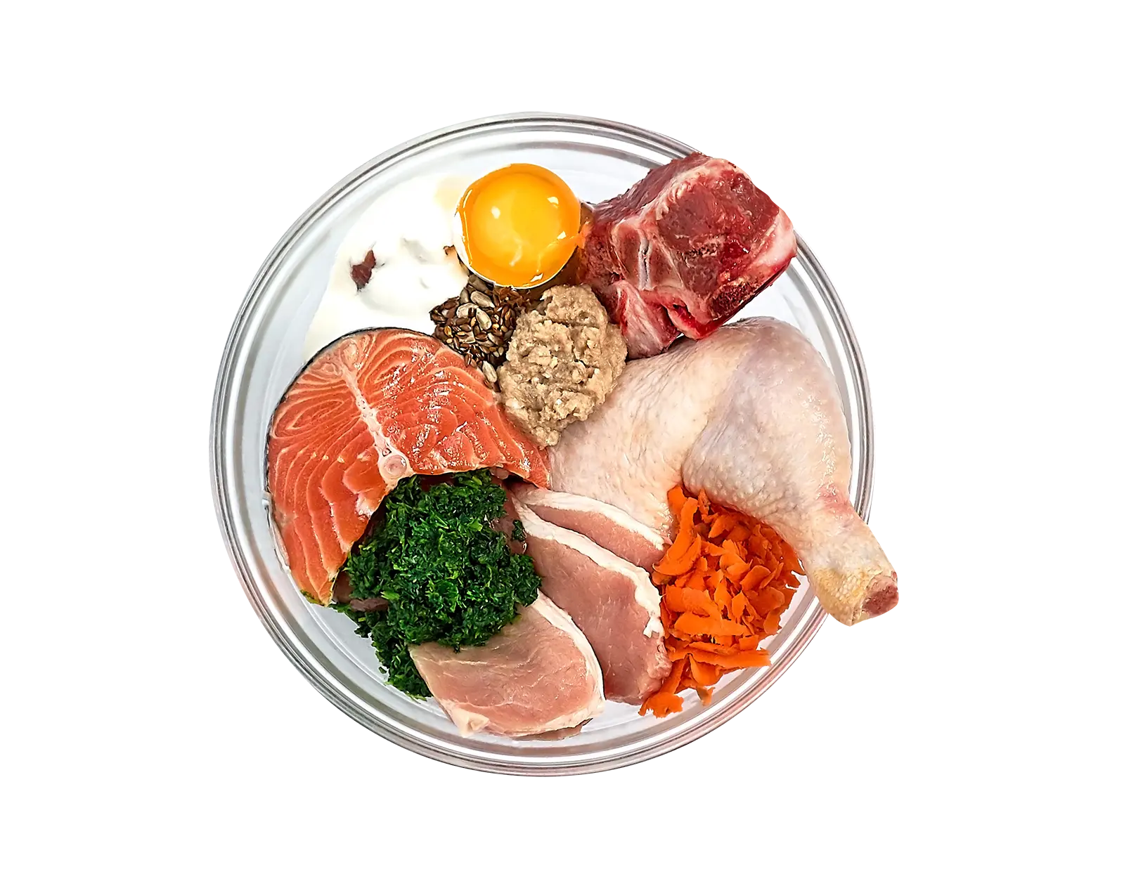 Plate of assorted raw and uncooked proteins on display