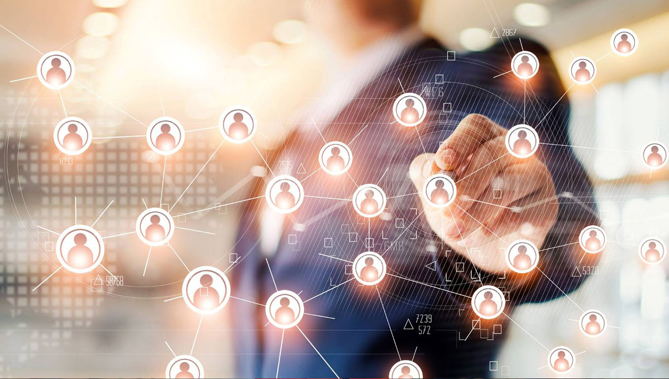 hand on virtual chain of avatars