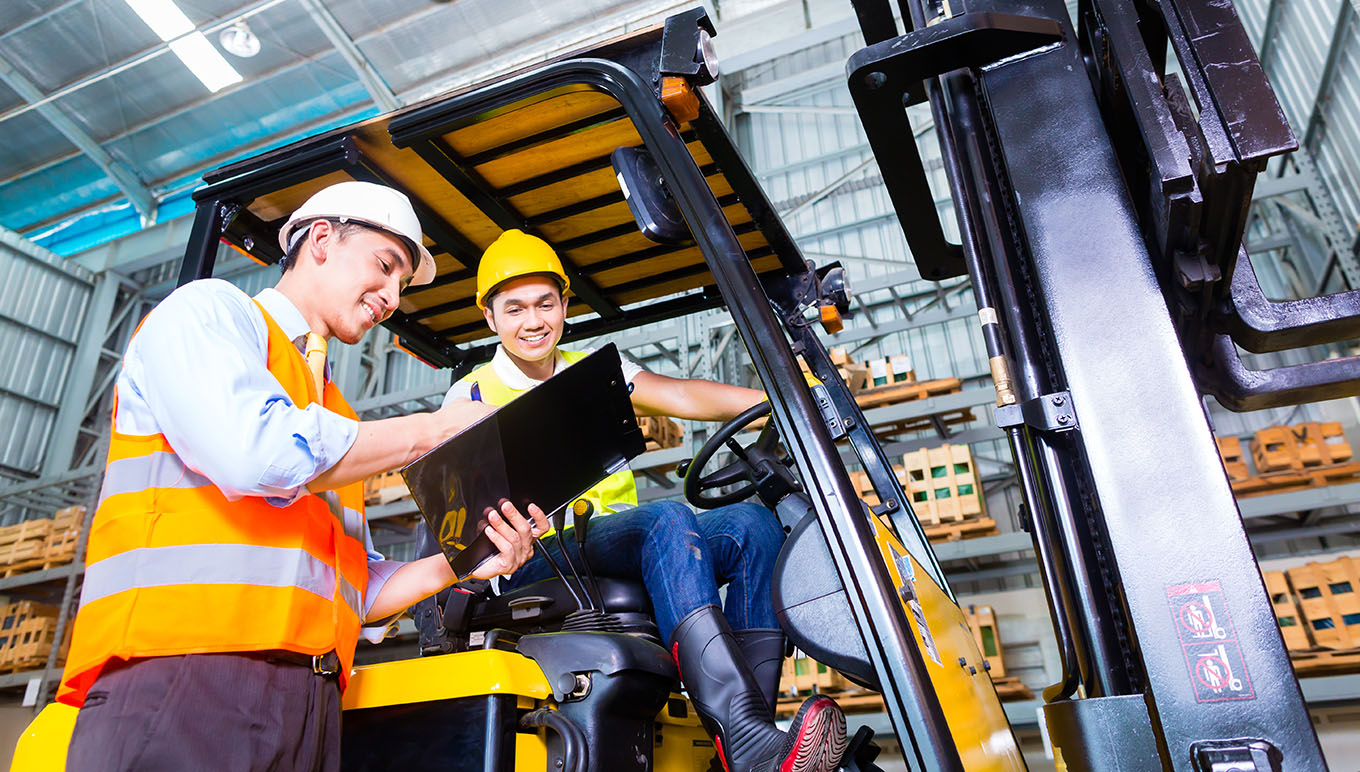 Forklift in a warehouse