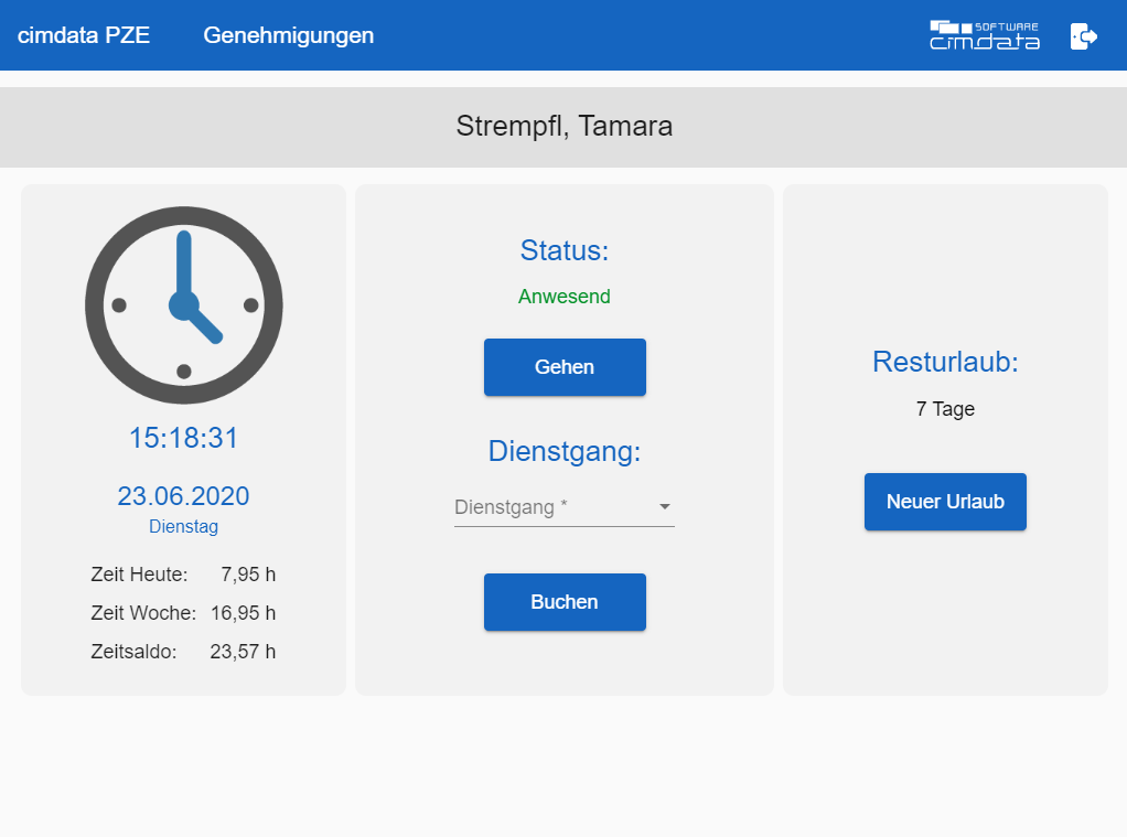 Startseite cimdata PZE auf dem Tablet