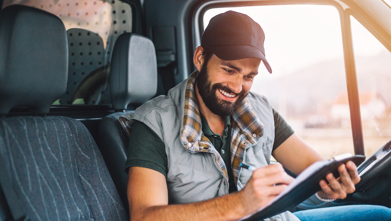 Driver in truck cab