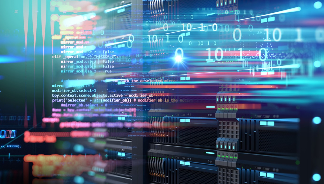 A visualization of data overlaid on server stacks.