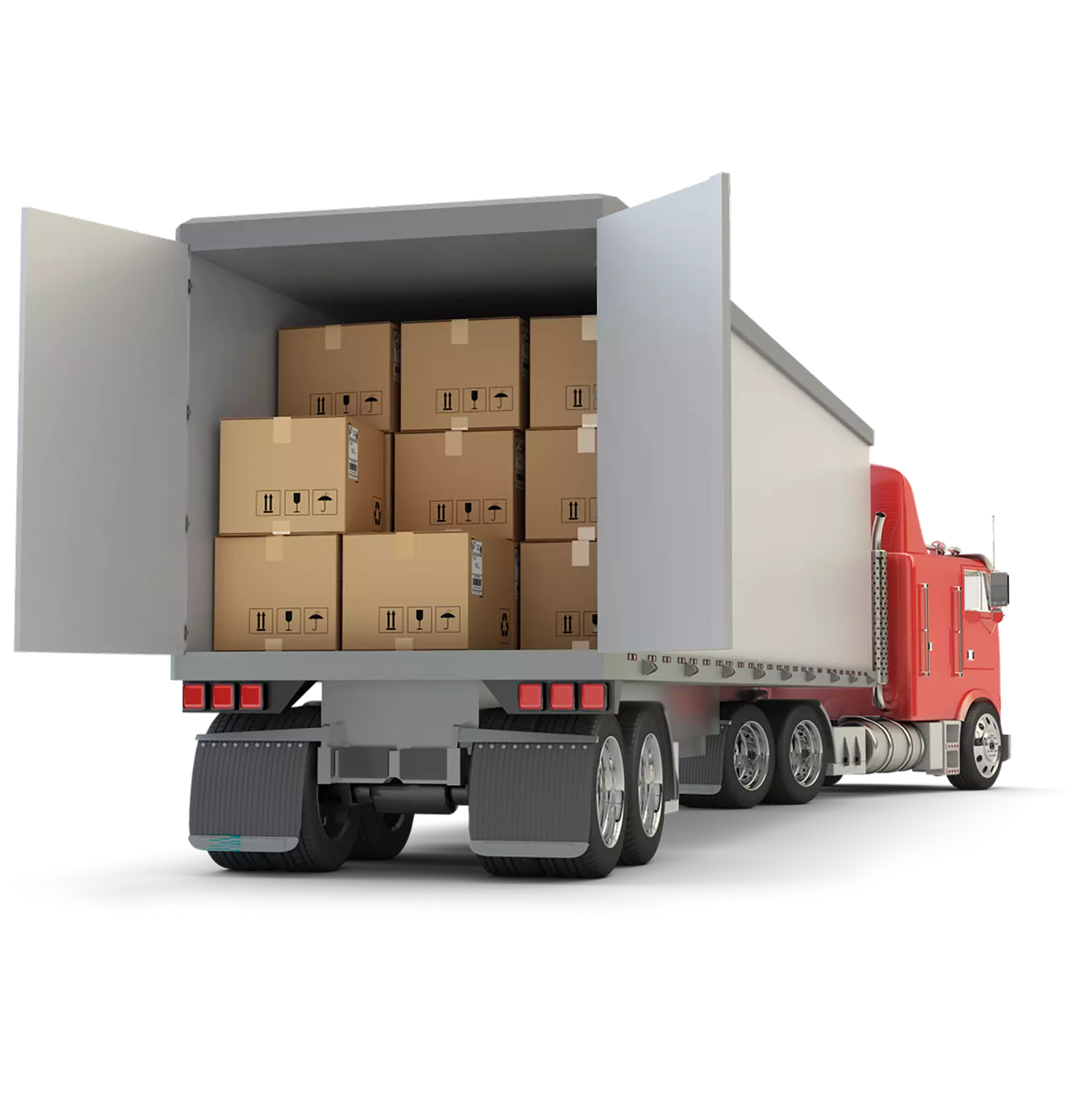 Semi-vrachtwagen met boxlevering