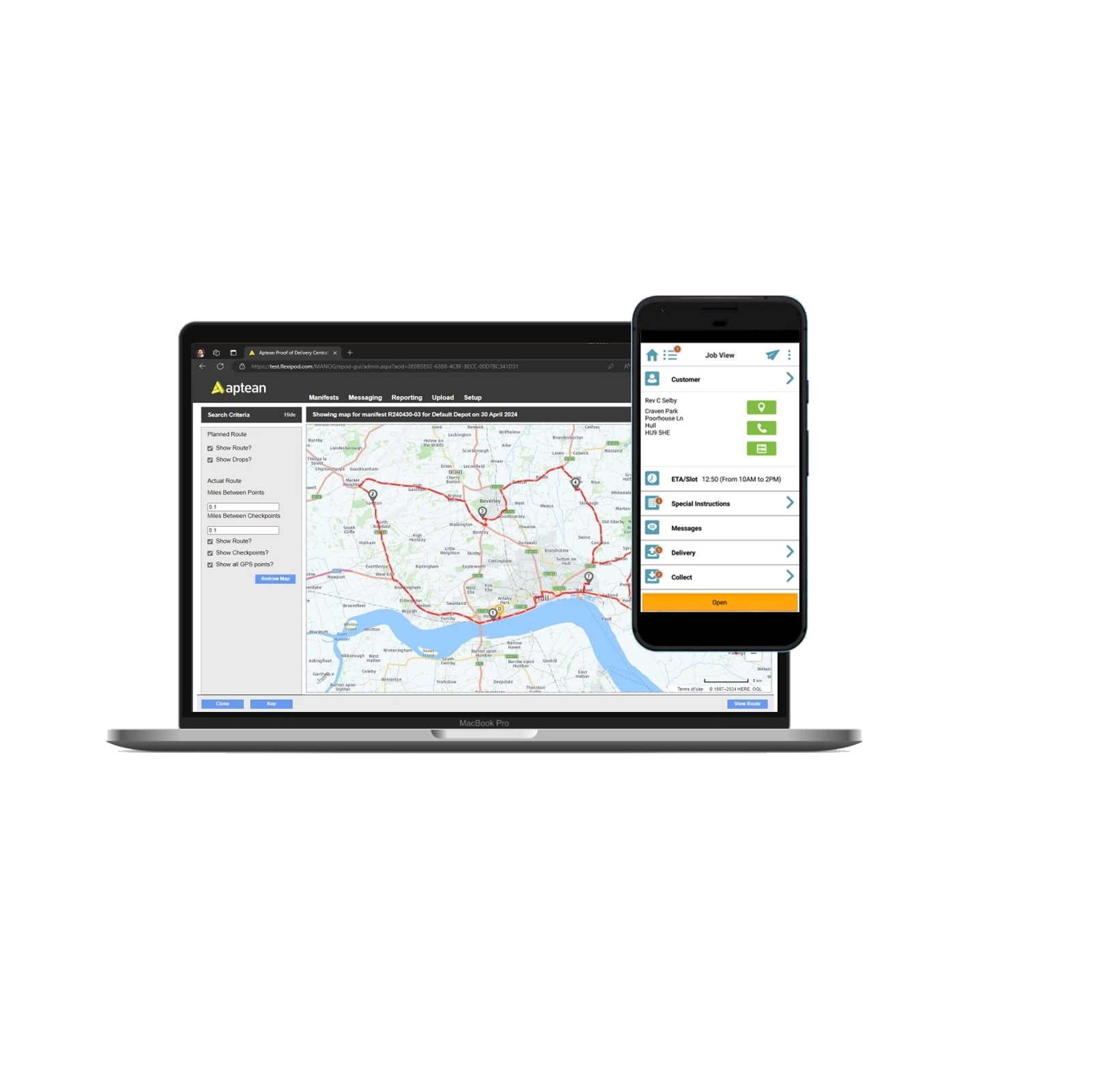Proof of delivery screenshot on laptop and mobile.
