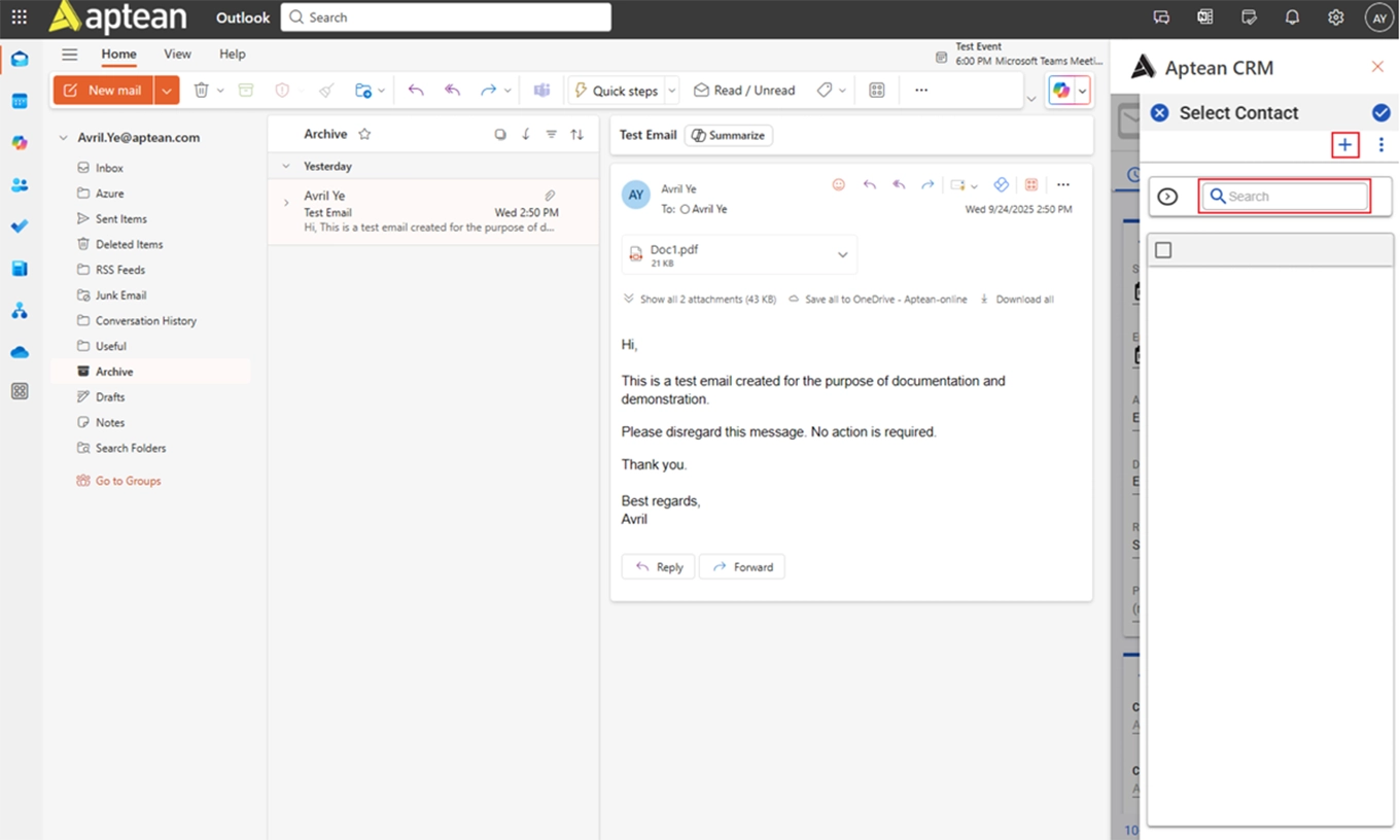 Record Emails to Aptean CRM Image