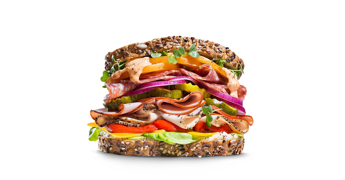 Sandwich with lots of toppings.