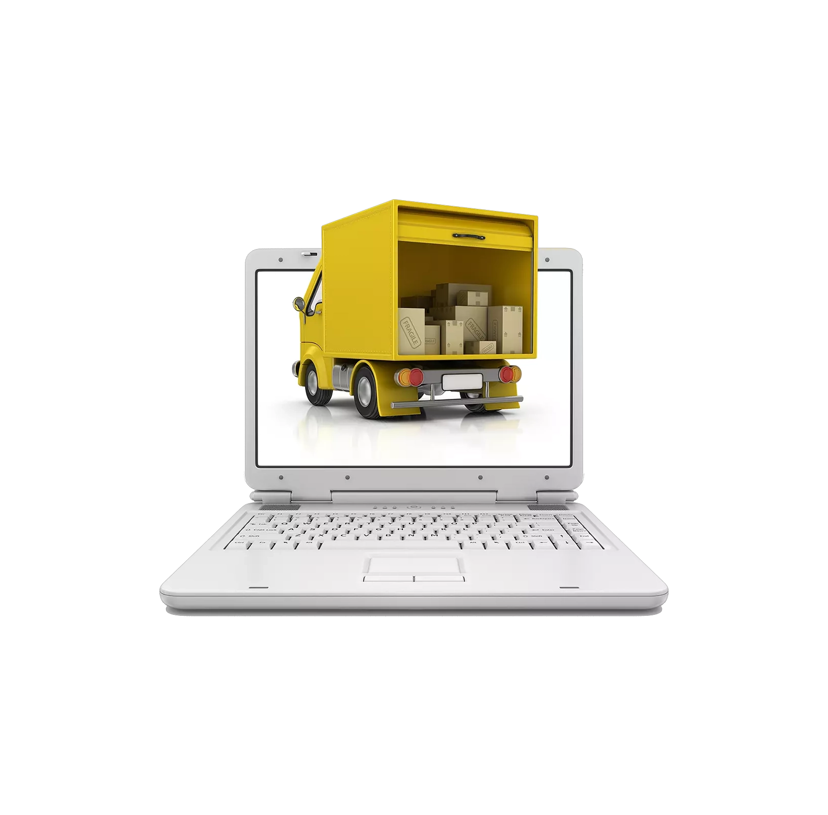 Bezorgwagen op laptop scherm.
