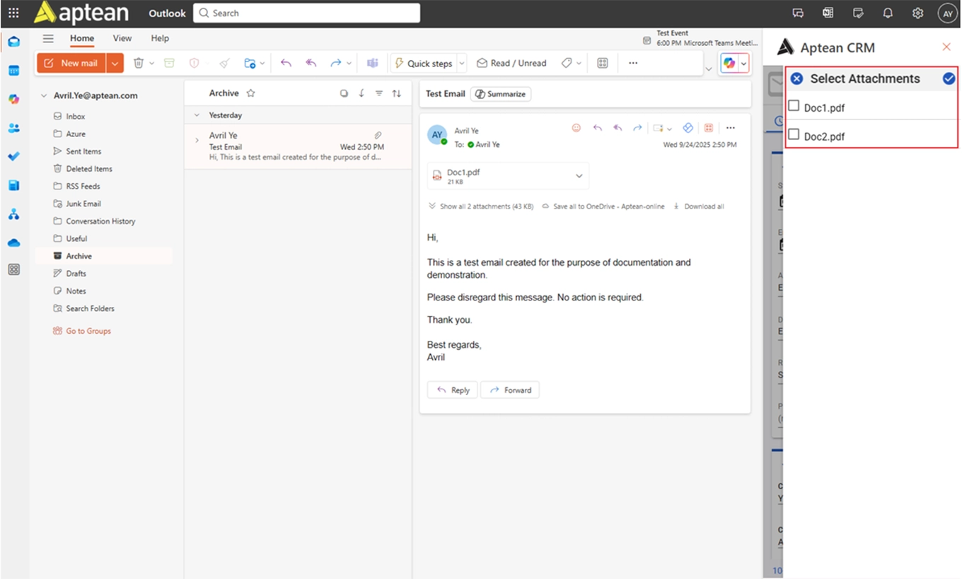 Record Emails to Aptean CRM Image