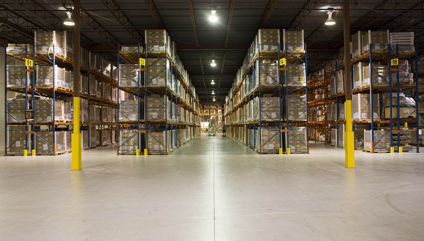 Warehouse and shelves