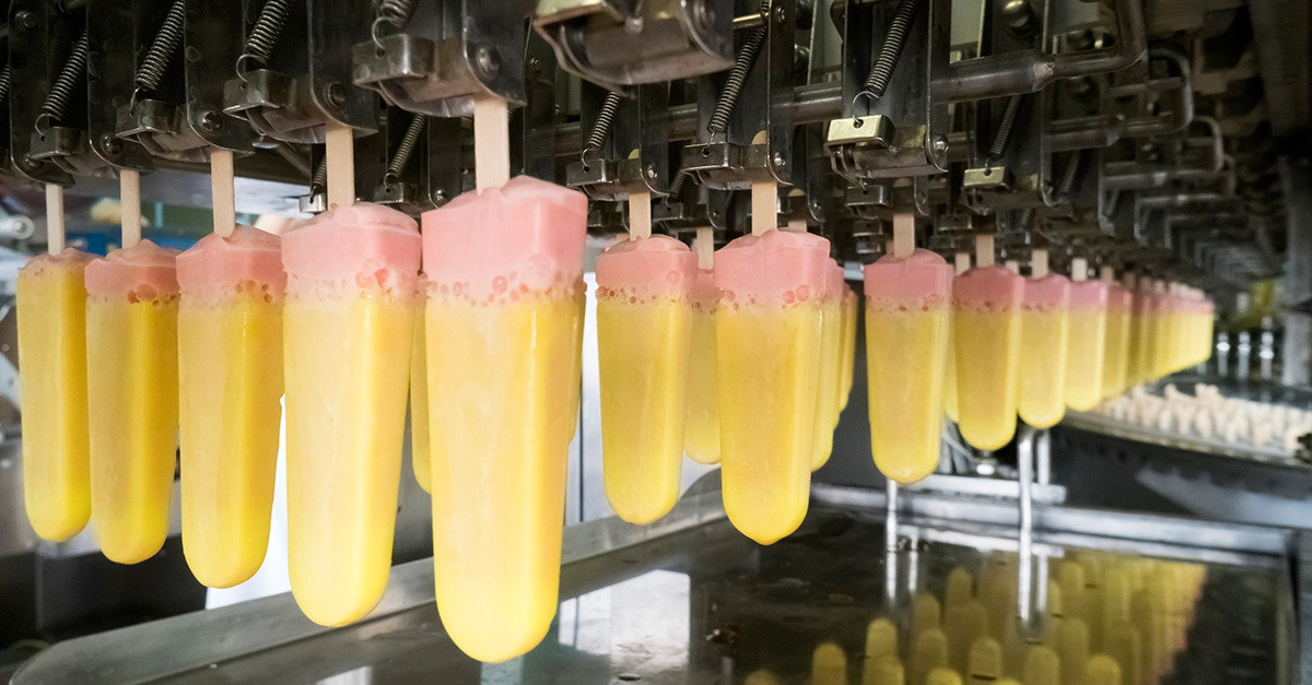 Popsicle factory conveyor belt