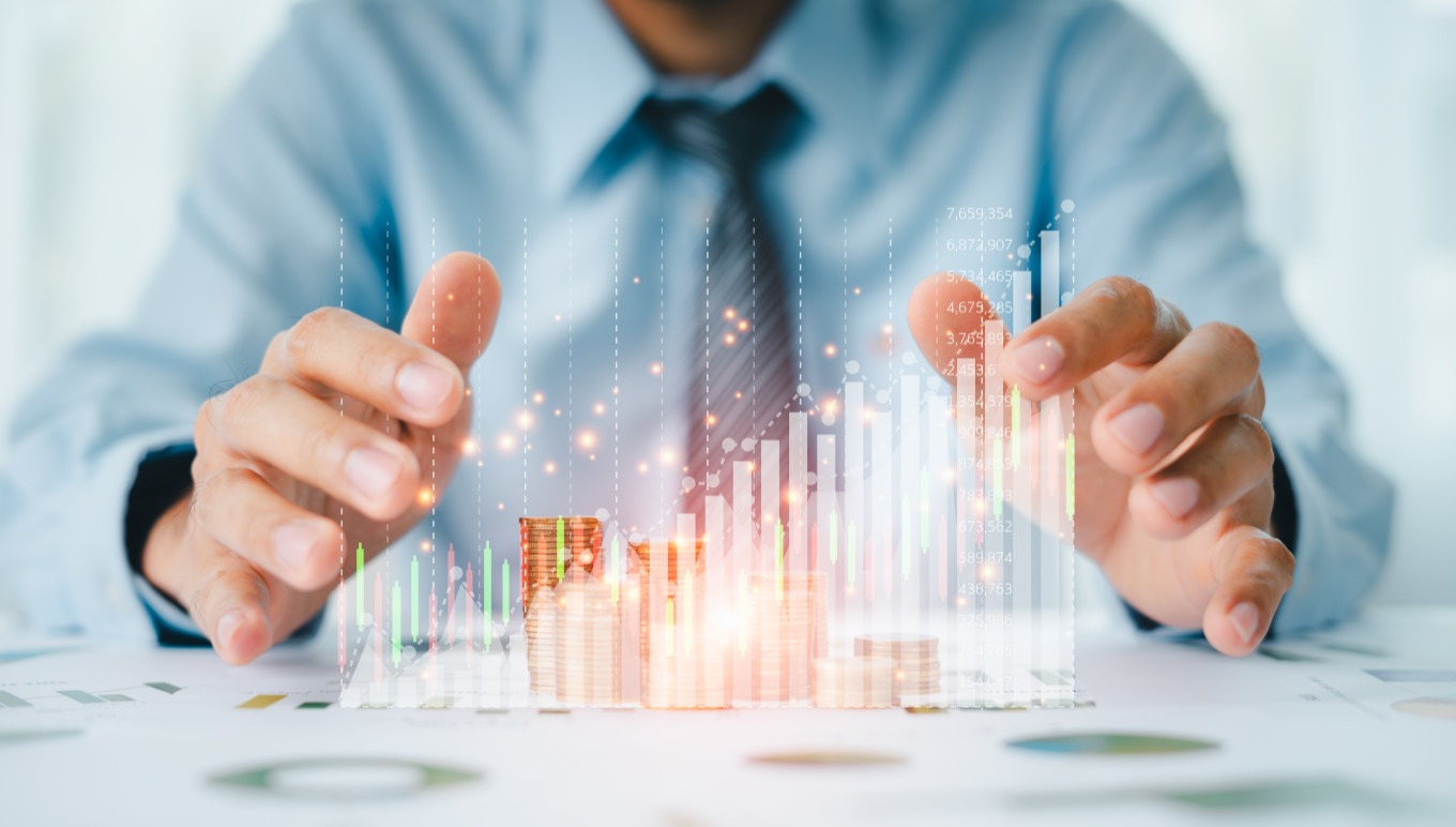 Hands building a bar chart graph