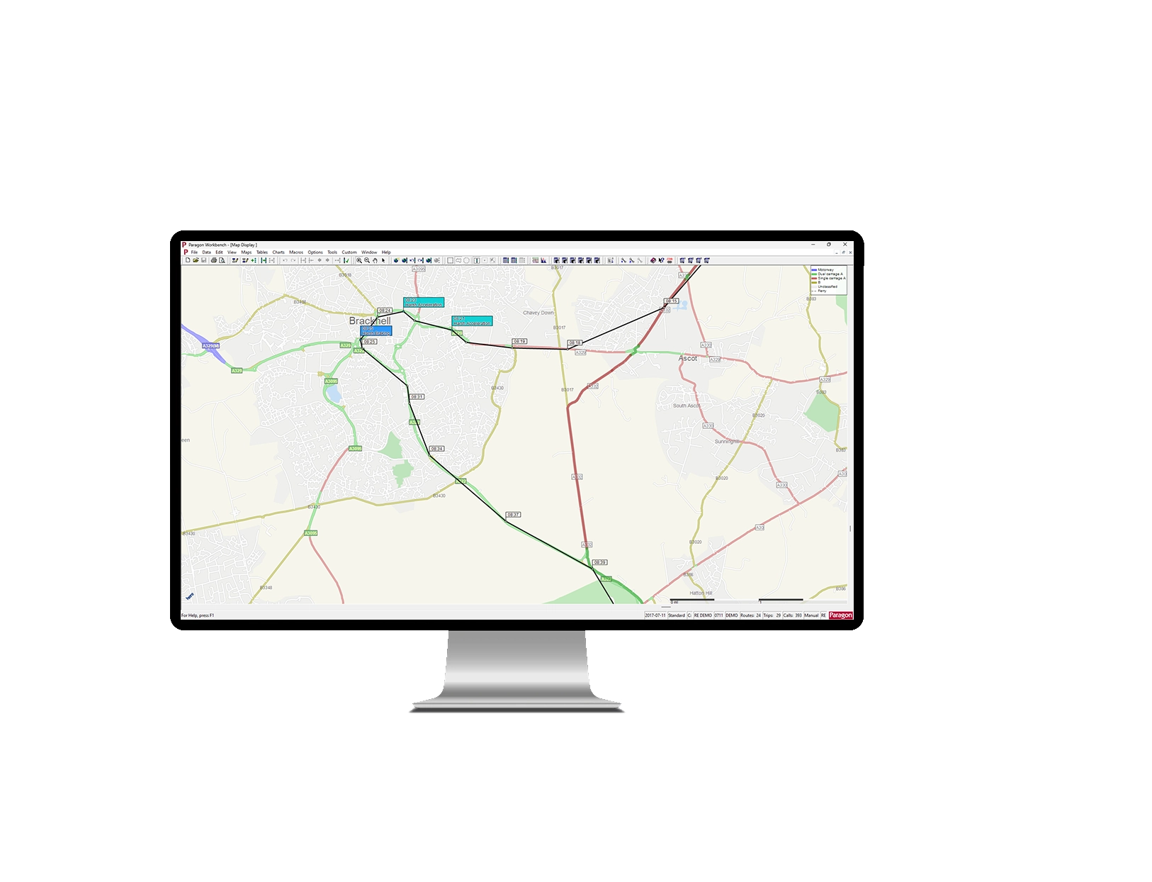 TMS routing map on monitor.
