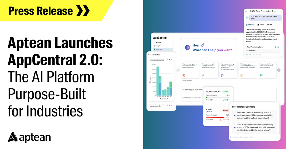 Aptean Launches AppCentral 2.0: The AI Platform Purpose-Built for Industries