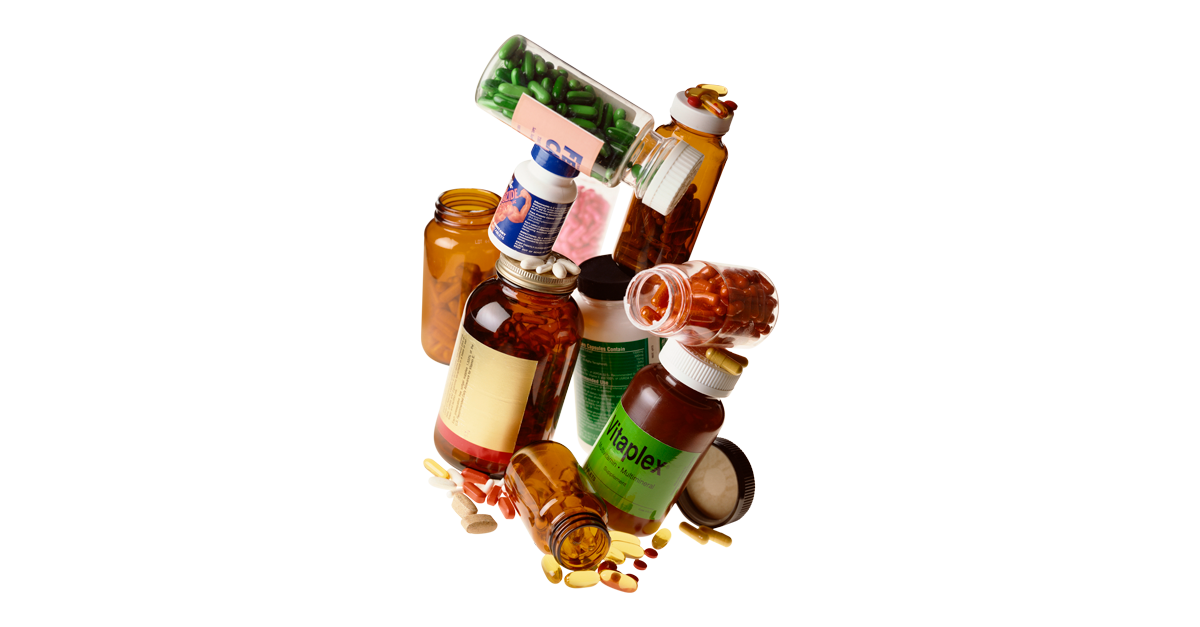 Stacked vitamin bottles