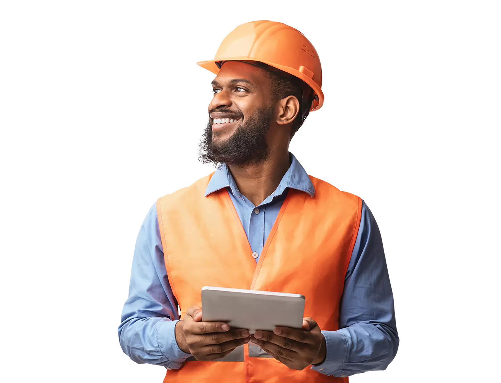 Factory worker on tablet