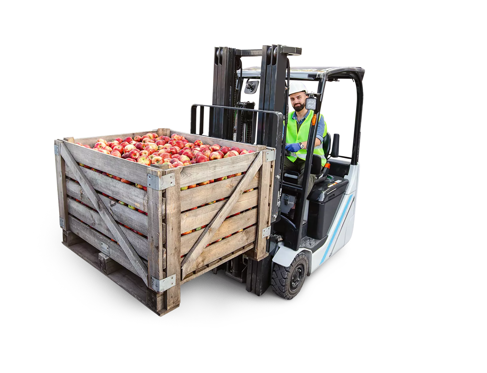 Appels in krat opgetild door vorkheftruck