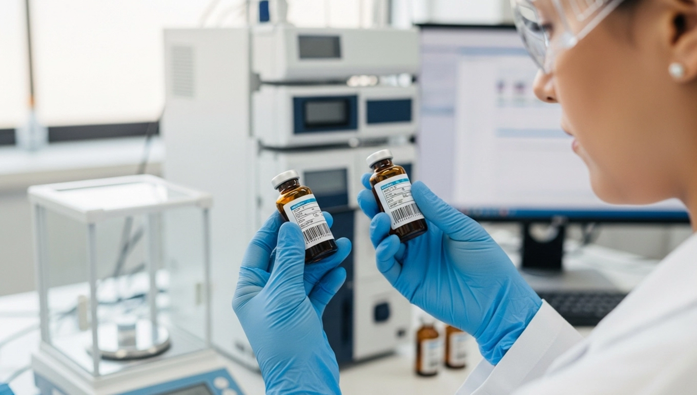 doctor looking at medicine bottles
