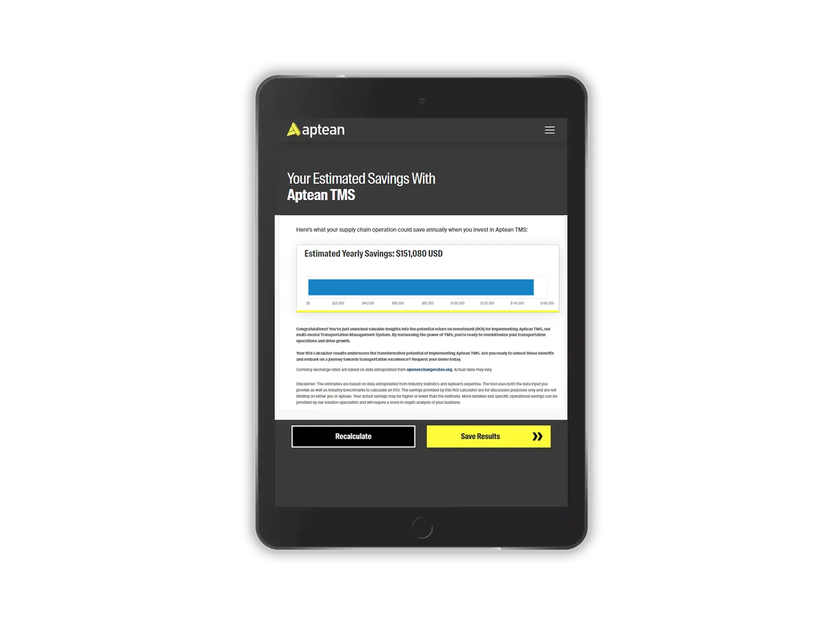 Tablet with savings result