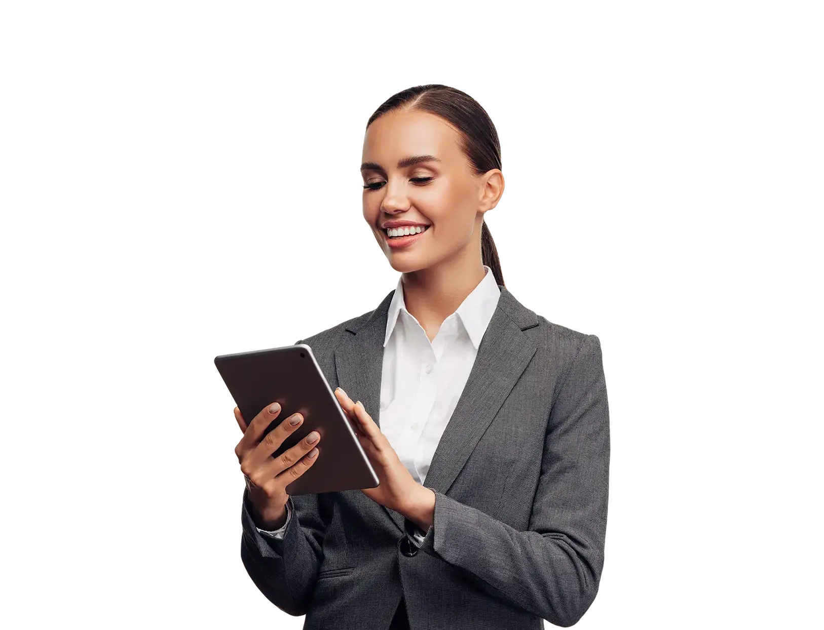 Woman holding tablet in hand