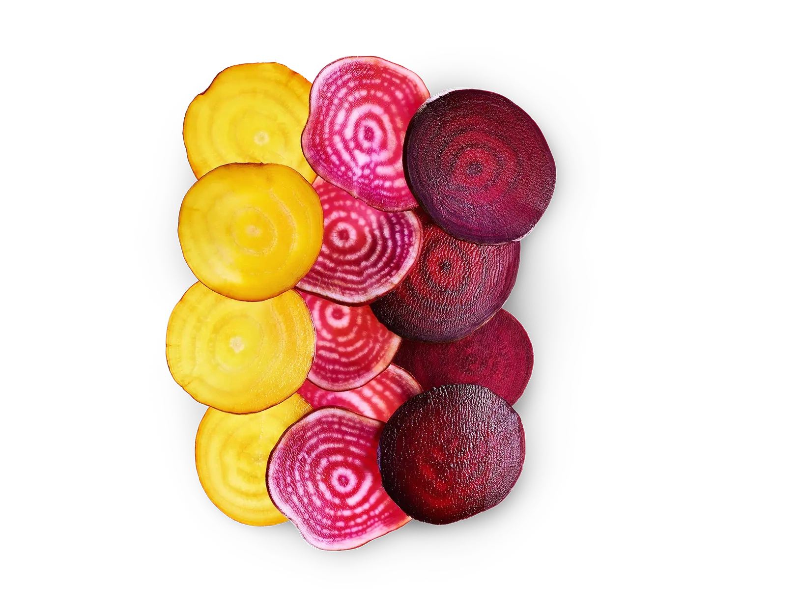 Beet slices in different colors