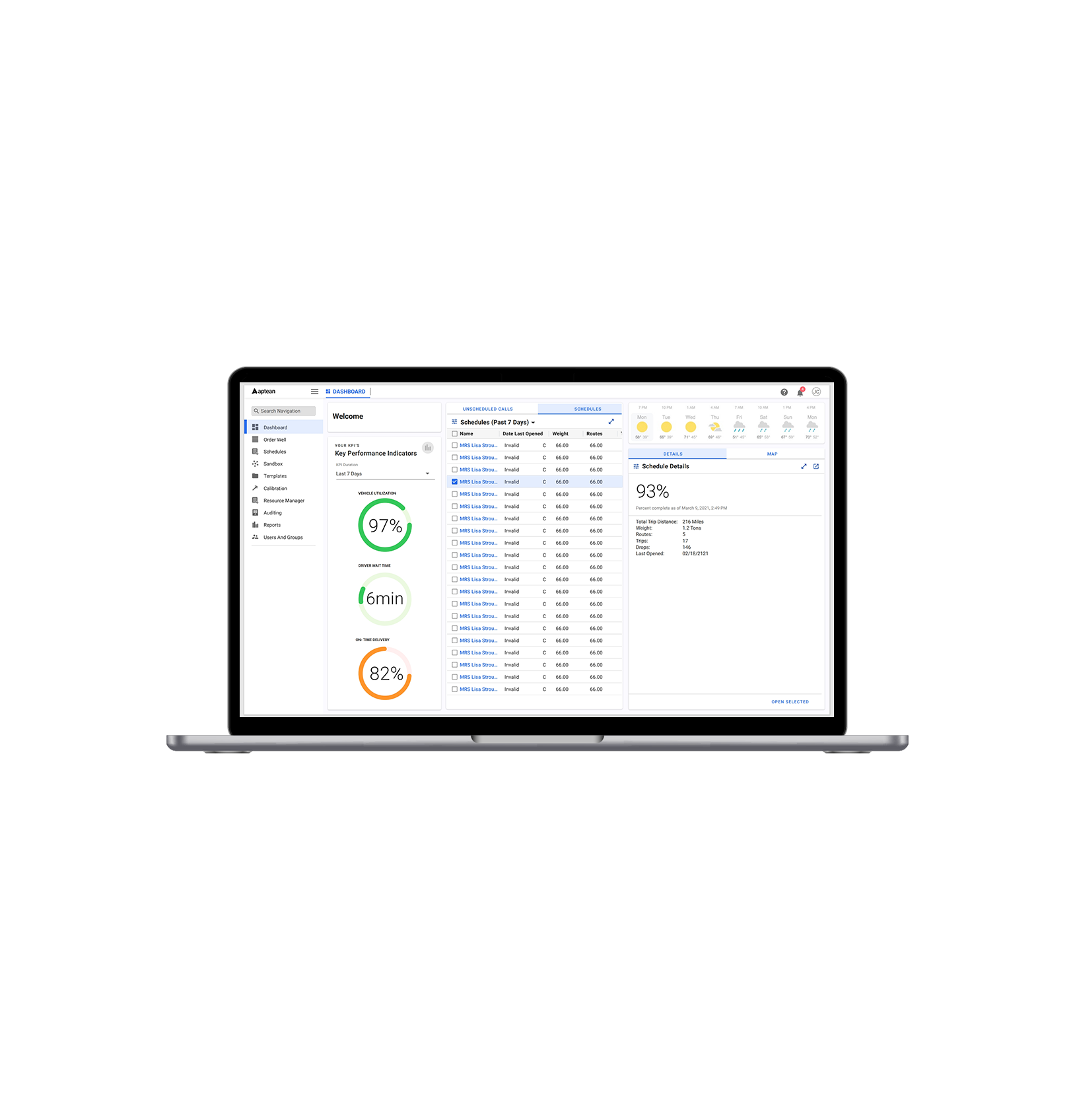 Aptean TMS Dashboard.
